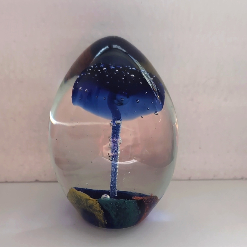 Blue and Brown Glass Art Paperweight